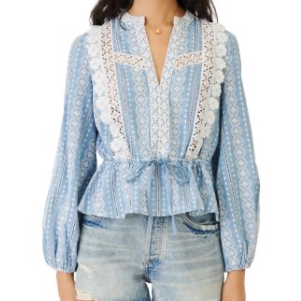 Maje Light Blue Lace Detail Blouse